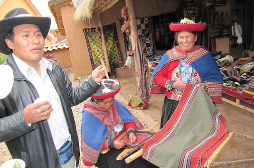 Our tour guide Puma in his hometown of Chinchero, Peru with members of the Ayni Ayllu Weaving Cooperative